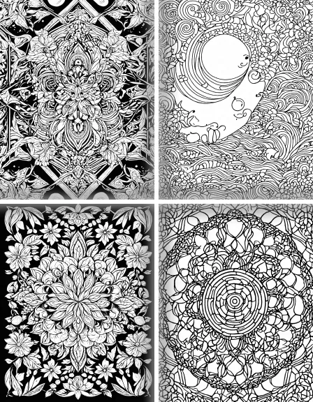 Coloring page collection thumbnail Stress Relief Patterns in black and white