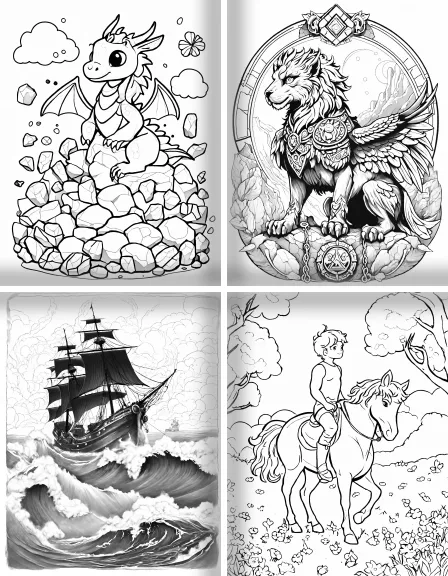 Coloring page collection thumbnail Mythical Creatures in black and white