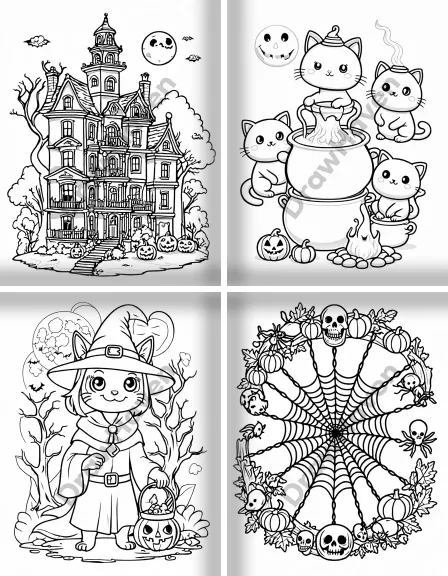 Coloring page collection thumbnail Halloween Spooks in black and white