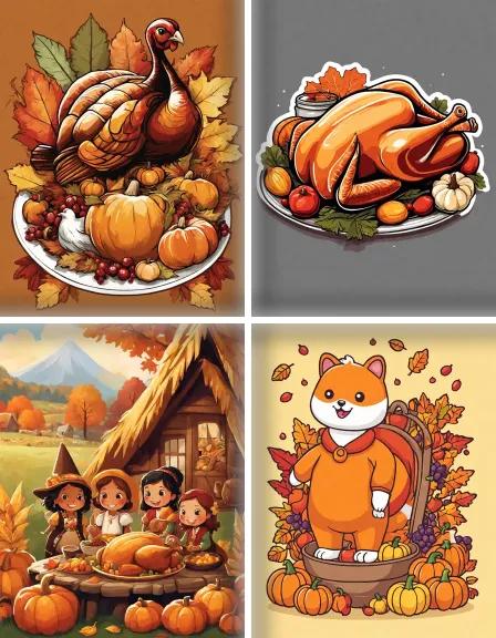 Coloring page collection thumbnail Thanksgiving Feast in color