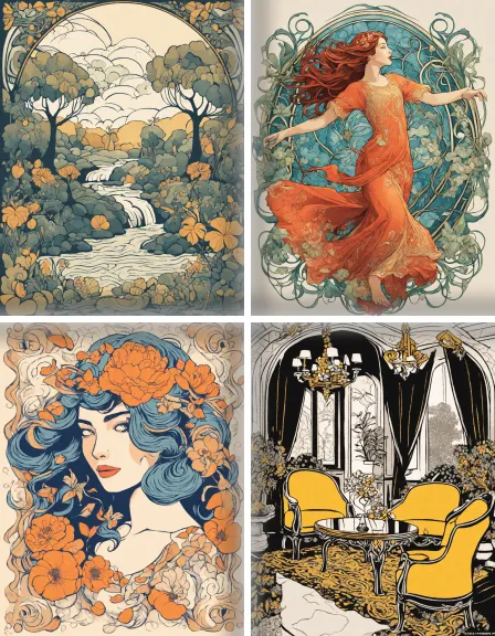 Coloring page collection thumbnail Art Nouveau Styles in color
