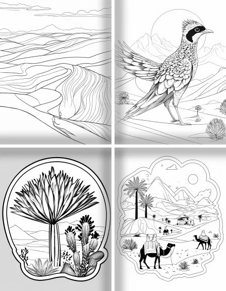Coloring page collection thumbnail Desert Life in black and white
