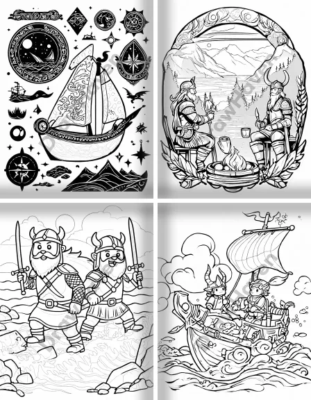 Coloring page collection thumbnail Vikings and Explorers in black and white