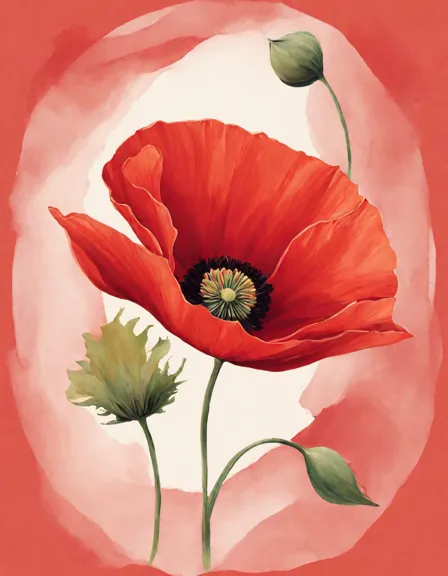 coloring book page of georgia o'keeffe's red poppy inviting creativity and inspiration in color