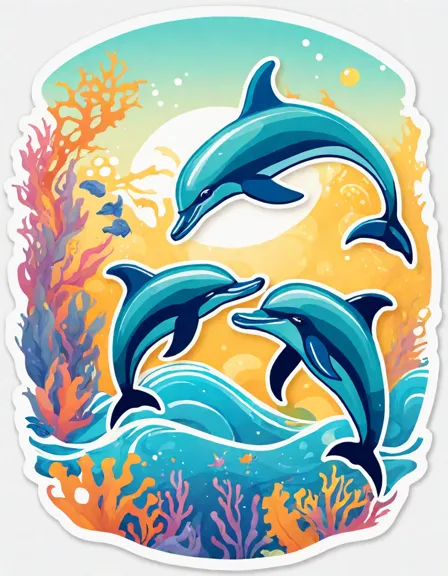 dolphins and sea creatures in a playful underwater scene for coloring in color