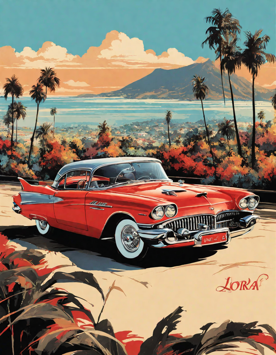 iconic hollywood cars coloring page featuring elvis presley's cadillac and marilyn monroe's mercedes in color