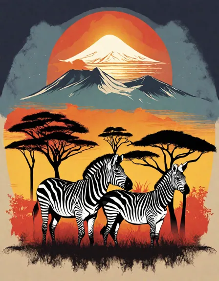 coloring page of the great migration with zebras, wildebeests, and gazelles on african savannah in color