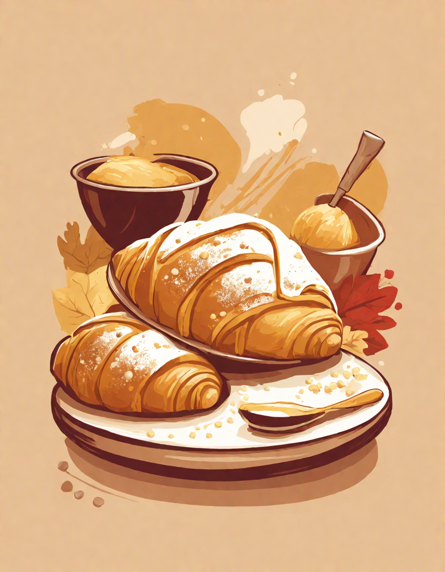 intricate coloring page featuring the process of making french croissants with baker's hands and tools in color