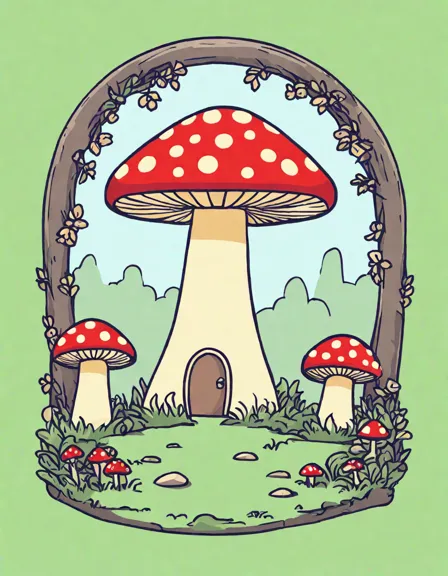 fairy rings and mystical things coloring page with toadstools, fairies, and magical creatures in color