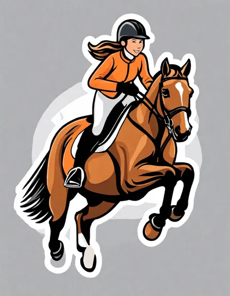 equestrian excellence coloring page showing horse and rider mid-jump at a competition in color