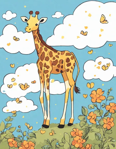 graceful giraffe towers towards the sky, long neck reaching for leaves, intricate patterns on its coat invite artistic expression, g for giraffe coloring page in color