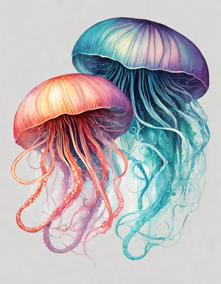 ethereal jellyfish dancing gracefully underwater coloring page for artists inspired by marine life in color