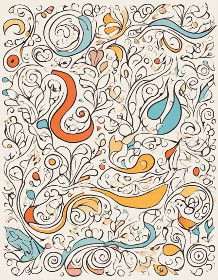 intricate coloring page titled 'sweeping curves of stress relief' with large flowing curves for relaxation and mindfulness in color
