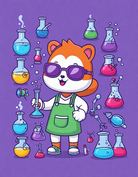 coloring page of a vibrant science lab with students and magical experiments in color