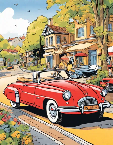 coloring book page featuring classic convertibles in various styles, showcasing their iconic designs and inviting artistic expression in color