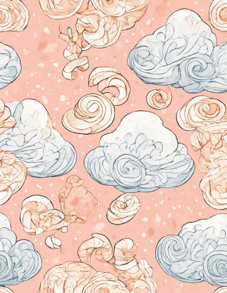 intricate coloring page featuring meringue swirls with delicate textures and intricate designs, inviting artistic expression in color