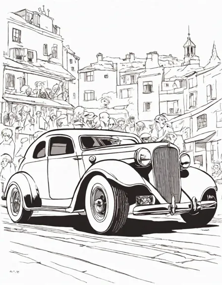 intricate drawing of custom cars inviting creativity and coloring, showcasing imagination and artistry of car enthusiasts in color