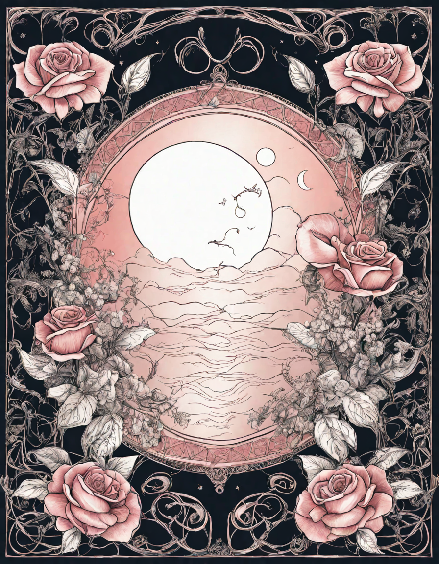 celestial rose garden with moonlight, winding floral path for coloring enthusiasts in color