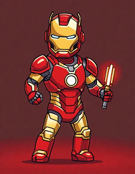 Coloring book image of iron man's iconic armor shines in the sun, a testament to his unwavering commitment to protecting the world from darkness in color