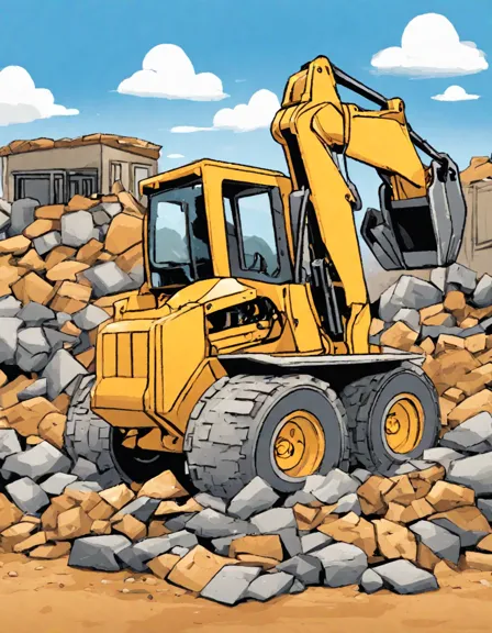 coloring page of a skid steer loader at work on a construction site in color