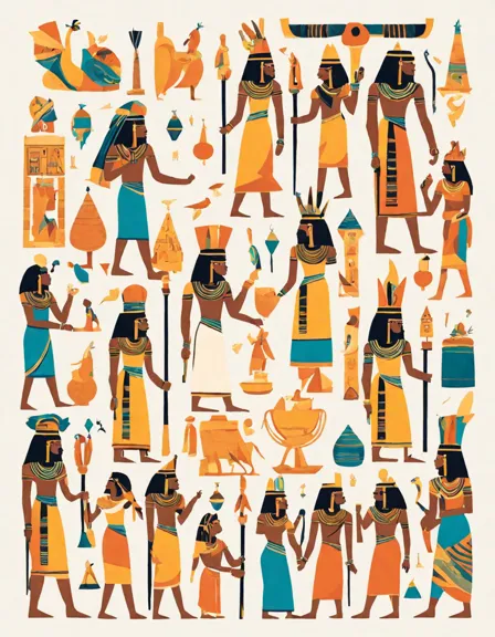 coloring book page of ancient luxor festival with egyptians, temples, and musicians in color