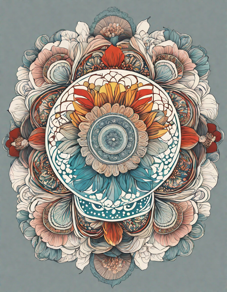 mandala design symbolizing peace with concentric circles and floral motifs for coloring in color
