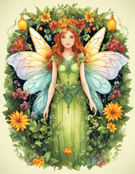 fairy queen's magical garden coloring book: intricate vines, glowing flowers, fairy queen with gossamer wings, sprites, enchanted world to color in color