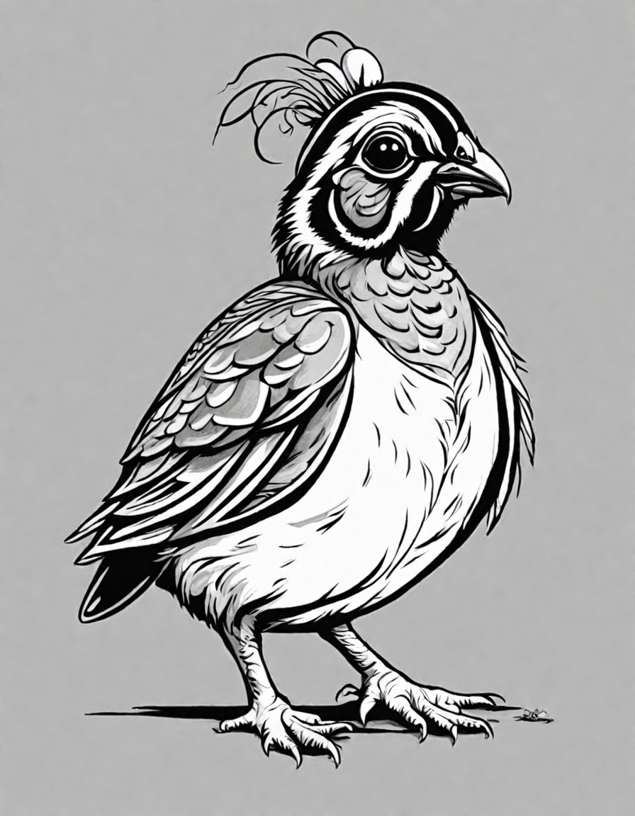 giant quail coloring page with intricate details for crayons or digital coloring fun in color