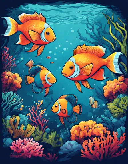 coral reefs coloring page featuring exotic fish, plants, and hidden treasures underwater in color