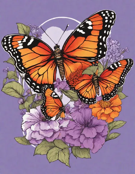 coloring book page featuring intricate butterflies and flowers, inviting artistic coloring in color