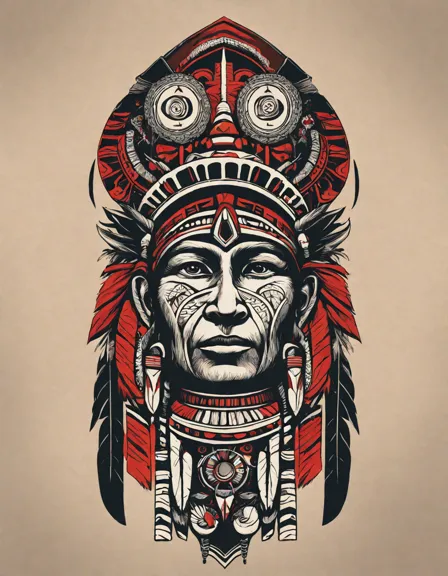 Coloring book image of intricate tribal totems adorned with native american designs and symbols in color