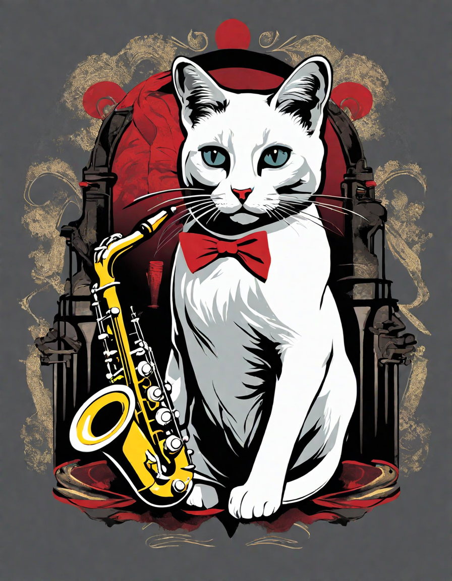 vibrant coloring page featuring feline jazz musicians in a smoke-filled speakeasy, inviting color to bring their world to life in color