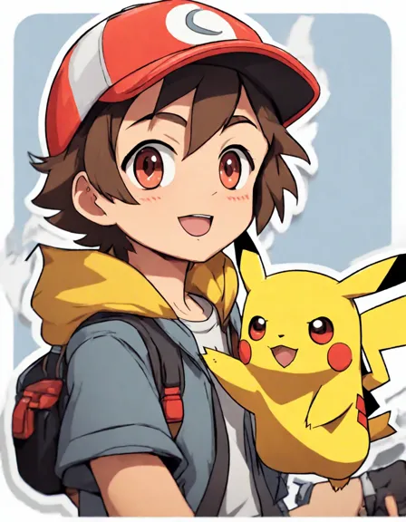 ash and pikachu, the pokémon trainer and his loyal companion, share an electrifying bond in this coloring book page in color