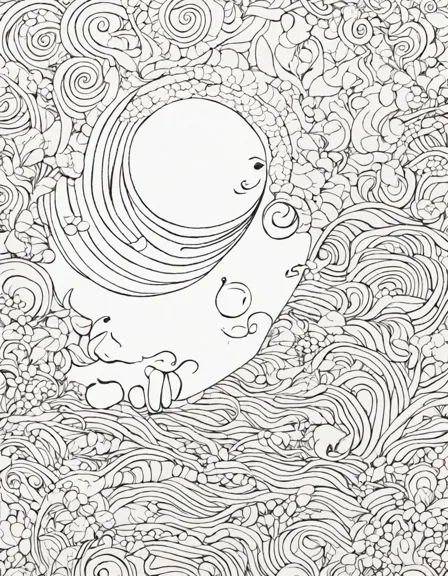 flowing lines of mindfulness coloring page for serene escape, intricate designs for stress relief and calm meditative moments in color