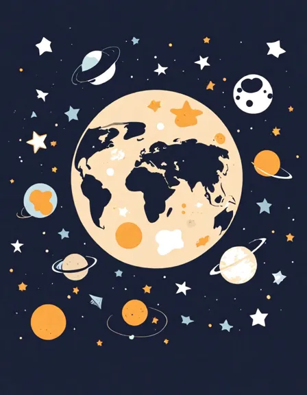 lunar eclipse coloring page showcasing earth's shadow on the moon with stars and planets in the background, perfect for space enthusiasts in color