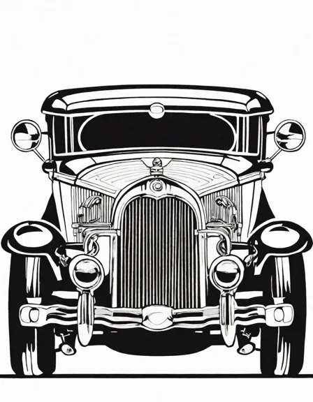 art deco coloring book page featuring a vintage automobile with sleek lines and geometric shapes in color