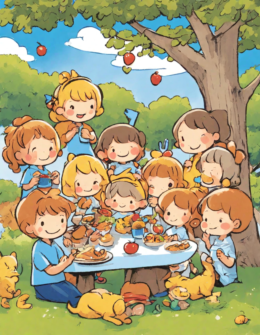 children's coloring page featuring numbers 1-10 as characters having a party in the park in color