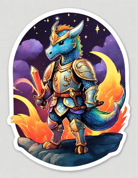 valiant knight with glowing shield facing a colorful dragon under a moonlit sky in a coloring book scene in color