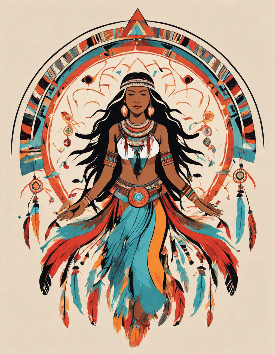 intricate coloring page featuring native american spirits intertwining in a harmonious circle, adorned with traditional symbols and vibrant colors in color
