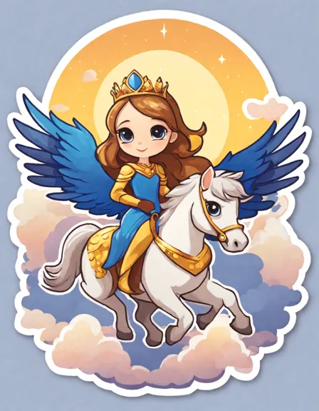 princess sapphire riding a pegasus over castles coloring page for children in color