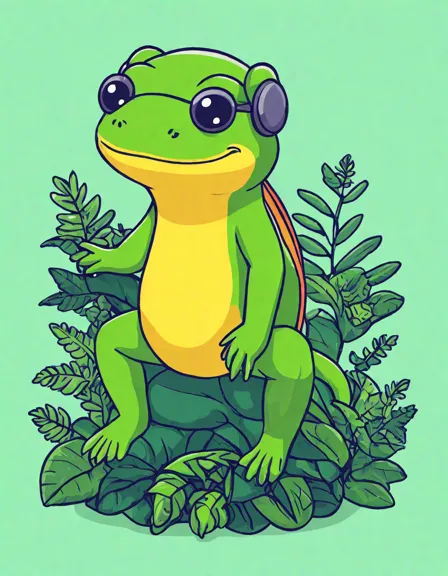 coloring book page featuring diverse frogs in a vibrant rainforest setting for creativity in color