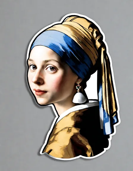coloring book page inspired by vermeer's girl with a pearl earring in color