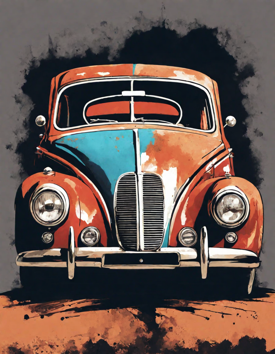 Coloring book image of forgotten beauties: restoring lost classic cars in color