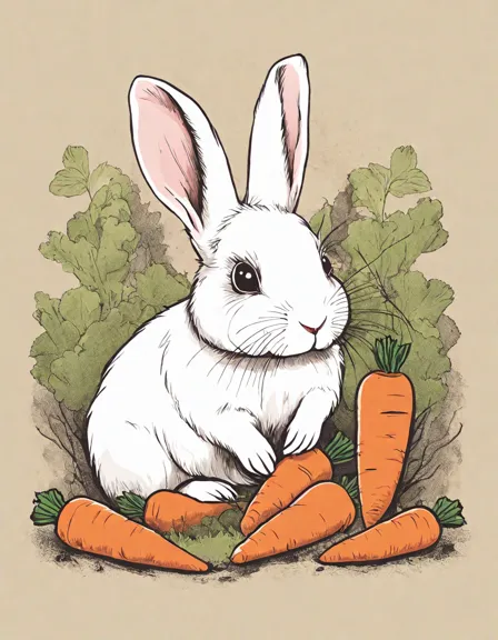 adorable coloring book page featuring fluffy white rabbits eating carrots and curious guinea pigs exploring their surroundings in color