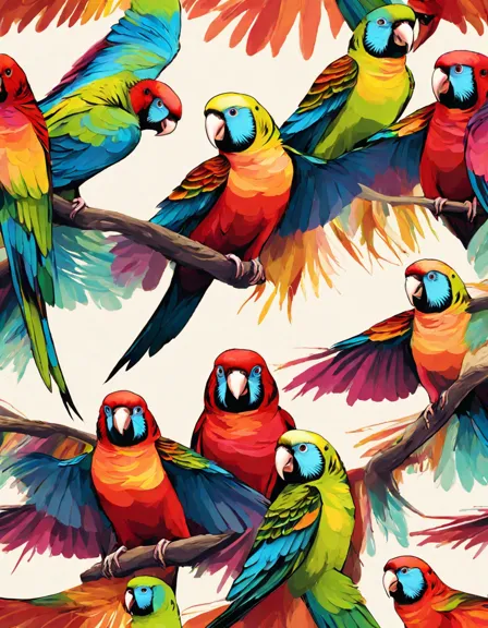 Coloring book image of birds in flight in vibrant colors, invites creativity to colorize the details of the birds and their graceful wings in color