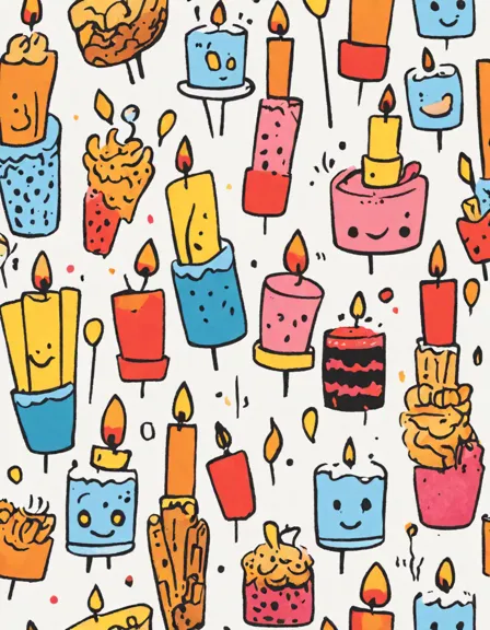 coloring page with various patterned birthday candles arranged in descending order for a fun countdown in color