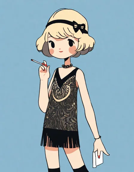 flapper girl coloring page with 1920s fashion and art deco elements in color