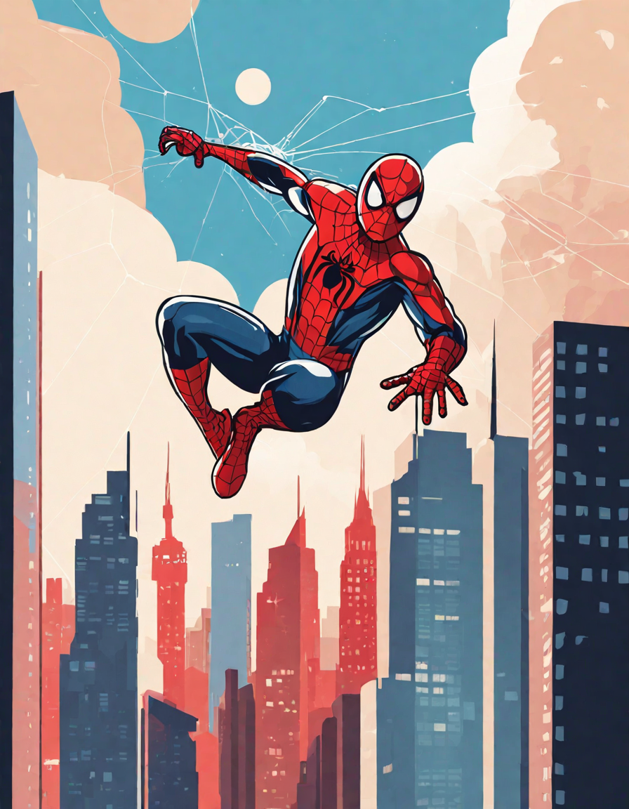 Coloring book image of iconic spider-man web-shooter signal in blue and red, symbolizing hope in color