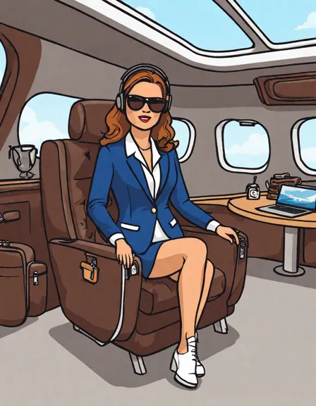 coloring book image of luxury private jets on a runway, highlighting wealth and style in color