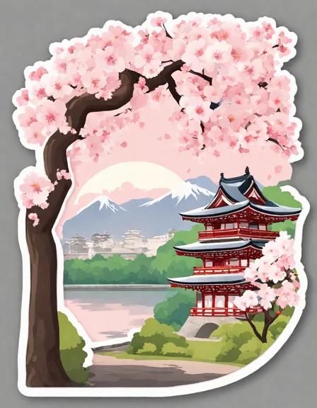 coloring page featuring cherry blossoms at japan's imperial palace in color